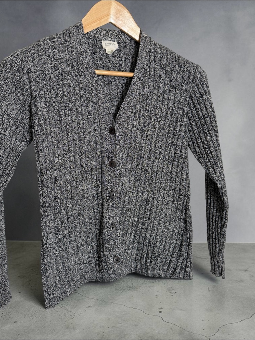 J.Crew Women’s Gray Marled Ribbed Knit Button Front Cardigan Sweater Small